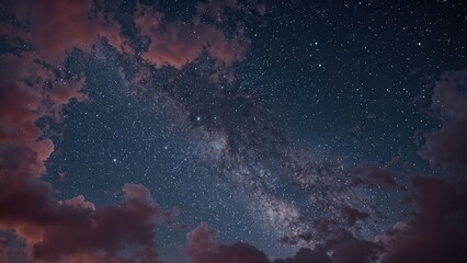 Fototapeta premium Celestial background with clouds tinted pink and galaxy elements