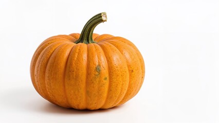 Fototapeta premium Single pumpkin displayed on a plain white backdrop