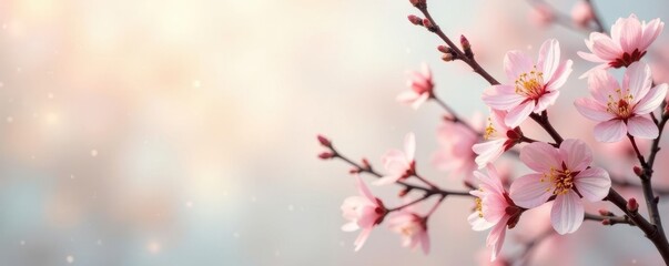 Fototapeta premium Light background, dried floral branches & blossoms, delicate texture , stems, blossoms