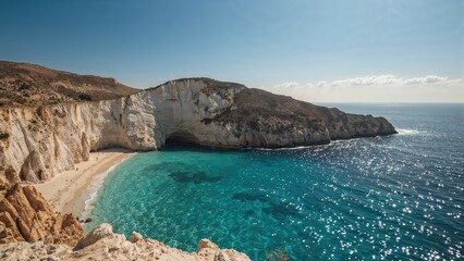 Spectacular cliffs of pure white beside crystal-clear ocean in a remote bay