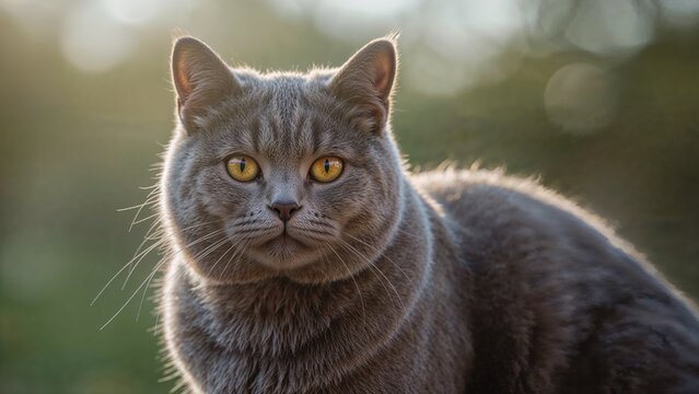 Yellow Eyes Shine on Arya, the Chartreux Cat