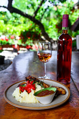 Pork ribs with mashed potatoes and sauce 