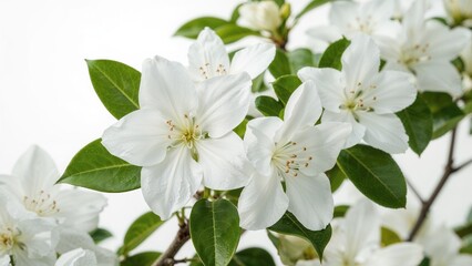 Obraz premium White azalea blossoms and foliage isolated on a white backdrop with clipping path