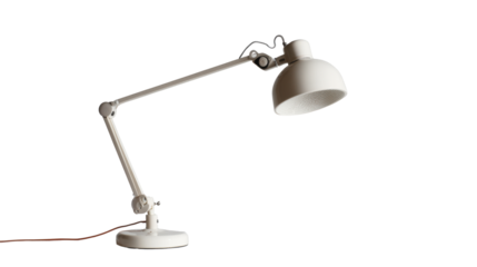 Modern desk lamp with adjustable arm and shade, isolated on a white background.