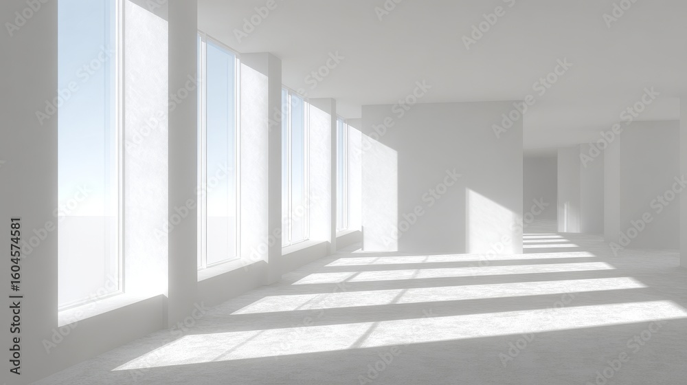 Fototapete minimal abstract white interior with clean empty space, smooth white walls, modern architecture elem