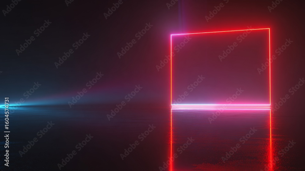 Aufkleber Futuristic geometric neon showcase scene with glowing lines and abstract shapes in empty digital space, ideal for product display, virtual background, technology banner, or sci-fi concept environment