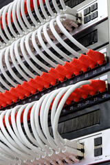 Connecting an Ethernet cable with an Rj45 connector to the equipment in the electrical control...