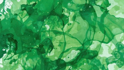 Watercolor ink collage on a green abstract background with acrylic paint textures