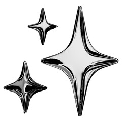 3D sparkles emoji icon, shiny flashes of three cluster star yellow vector illustration with silver star on isolated background.