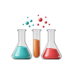 Laboratory flasks with colored liquids and bubbles floating above  