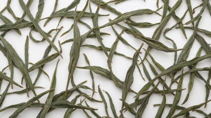 Close-Up of Delicate White Tea Needles Against a Bright Background, High Resolution