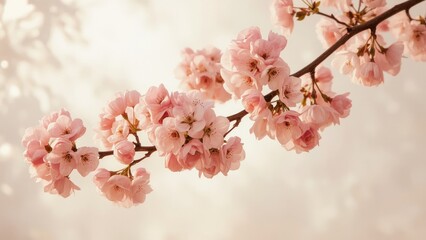 Obraz premium A flowering branch covered in blooms, radiating a dynamic atmosphere.