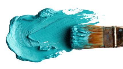Turquoise paint smear with a brush on a transparent background.