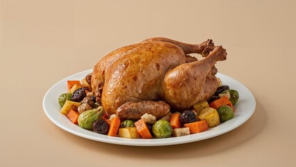 Oven-cooked bird served alongside mixed vegetables