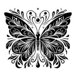 Ornate Black Butterfly Silhouette with Swirling Flourishes