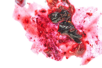 Abstract red and black ink splash with textured patterns on white background.