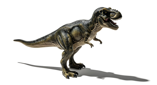 Tyrannosaurus rex dinosaur toy on white background
