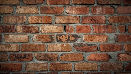 Fototapeta premium Detailed look at a colorful, worn brick surface with varied textures