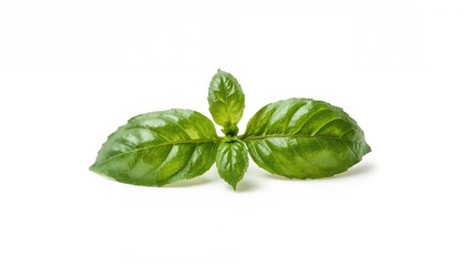 Fototapeta premium Single Basil Leaf Against a White Backdrop