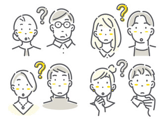 多世代のカップル・夫婦のアバターイラストセット　シンプルでお洒落な線画イラスト