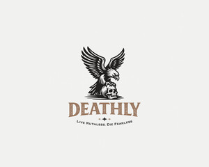Obraz premium Wild Eagle with deadly skull head logo template 