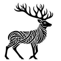 Stylized Black and White Deer Silhouette with Intricate Patterns