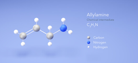 allylamine molecule, molecular structure, chemical intermediate 3d model, Structural Chemical Formula and Atoms with Color Coding