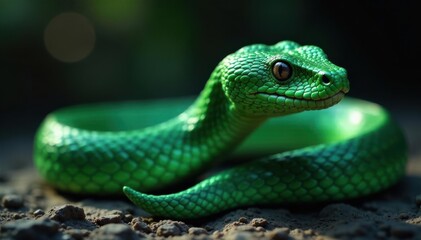 Fototapeta premium Sleek emerald serpent, vibrant scales shimmer , magical, animal