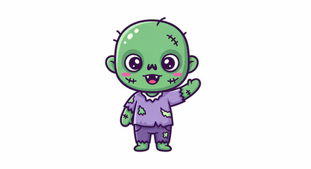 Obraz premium Kawaii zombie icon – cute Halloween chibi illustration on white background