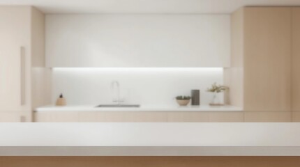 Fototapeta premium Empty white desk with blur hospital background 