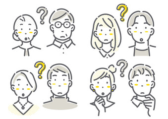 Multi-generational couple/married couple avatar illustration set Simple and stylish line drawing illustrations