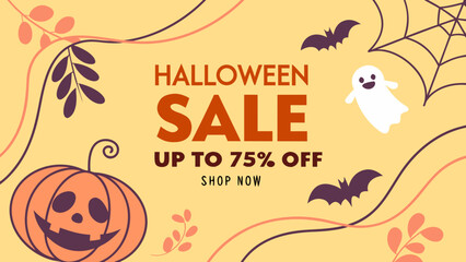 Happy Halloween Sale Banner – Spooky Vector Typography for Party Invitation, Web Design, and Greeting Up to 75% Off Sale
