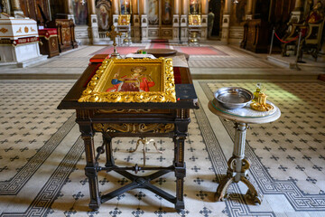 Novi Sad, Serbia - July 20, 2025: Accessories of a priest for Christian baptism. 
