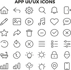 Minimal UI UX App Icon Set &ndash; Line Style Mobile and Web Interface Symbols