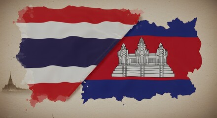 Thailand vs Cambodia Flag Overlays, Culture, Travel and Border Concept.
