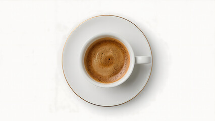 Top View of Fresh Black Coffee in White Ceramic Cup