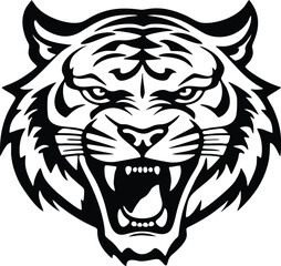 Fierce roaring tiger head mascot vector logo.
