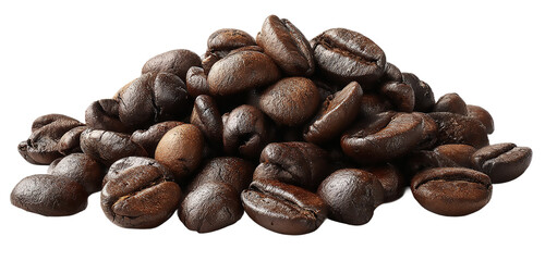 Obraz premium A mound of dark roasted coffee beans isolated on transparent background