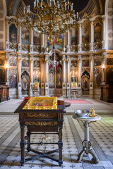 Novi Sad, Serbia - July 20, 2025: Accessories of a priest for Christian baptism. 