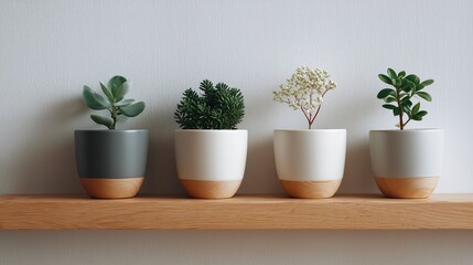 Four flower pots are placed side