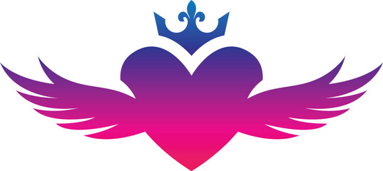 Drawing heart with wings in retro style, comics design illustration on white background