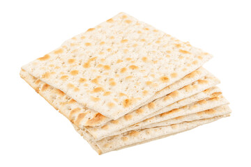 Stack of traditional Jewish matzo crackers for Passover, isolated on white background
