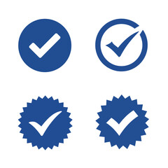 Collection of Four Blue Checkmark Icons Illustrating Verification and Approval Status