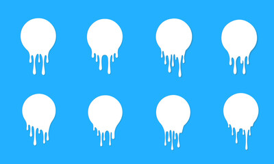 Dripping milk flows down. Dripping liquid. Fluid fluid. Spilling paint. Falling paint. Fluid oil stain. Abstract, liquid drops of ink. Milk products. Vector illustration