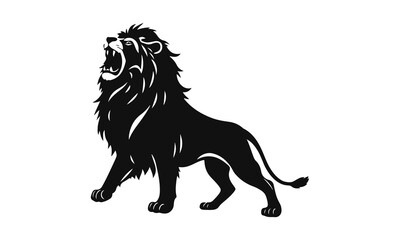 Lion silhouette vector, wild animal art, majestic lion illustration, powerful predator logo, black lion design