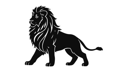 Lion silhouette vector, wild animal art, majestic lion illustration, powerful predator logo, black lion design