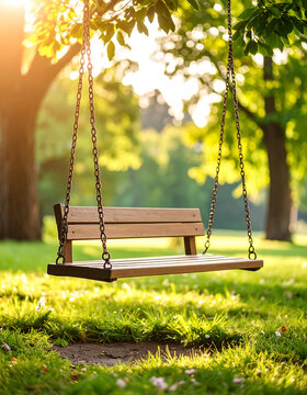 An empty swing set in a quiet park