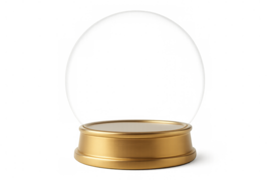 Snow globe with golden base and empty interior, highlighting festive holiday design potential for creative seasonal imagery