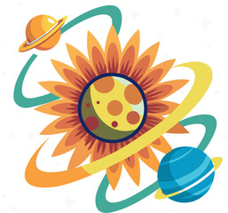  A stylized sunflower floating in space, with rings like Saturn.