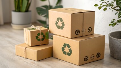 cardboard boxes on a wooden background